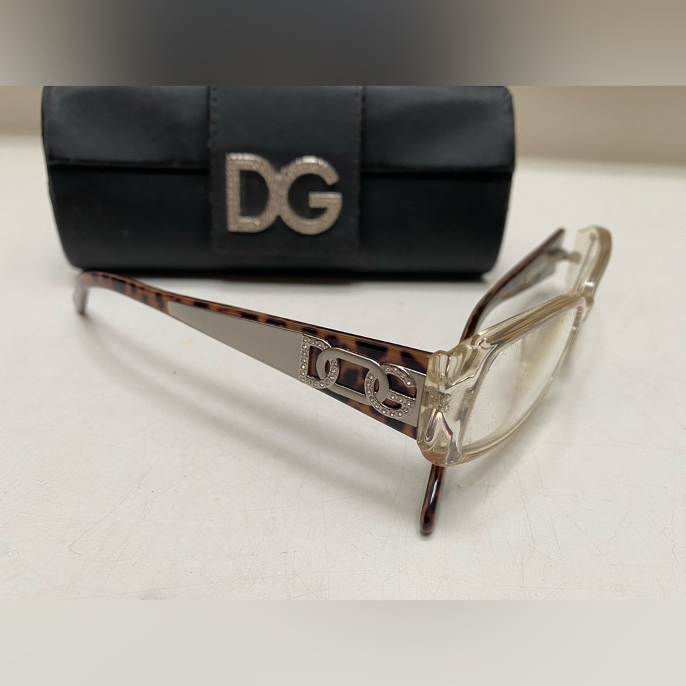 Dolce & Gabbana Tortoise and Clear Crystal DG Glasses and original case; Italy